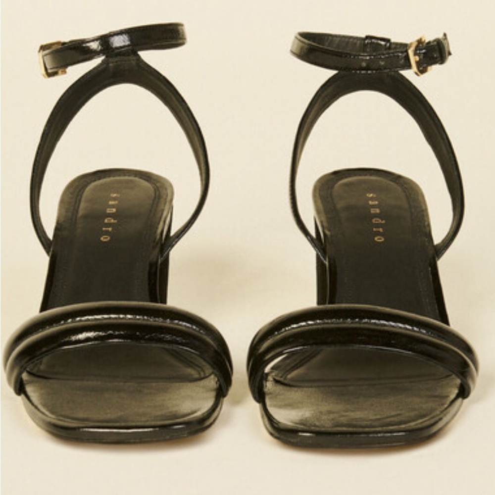 Sandro Black Patent Leather Heeled Sandal EU 40, US 9-9.5 - Picture 3 of 7